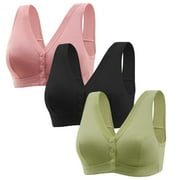 JIUKE Plus Size Bras for Older Women Front Closure Snap Sleep Bra Soft Comfy Wireless Everyday Bras Pack of 3
